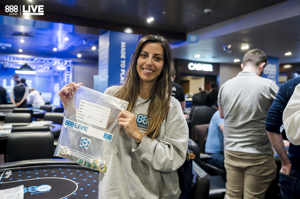 888poker ambassador Lucia Navarro secured a 46K chipstack for Day 2