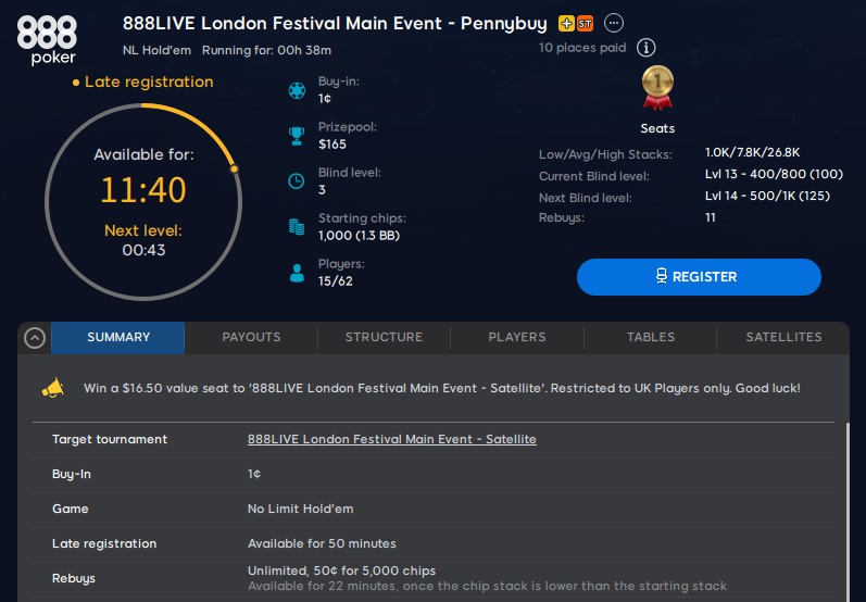 Get Your 888poker LIVE London Seat for a Penny!